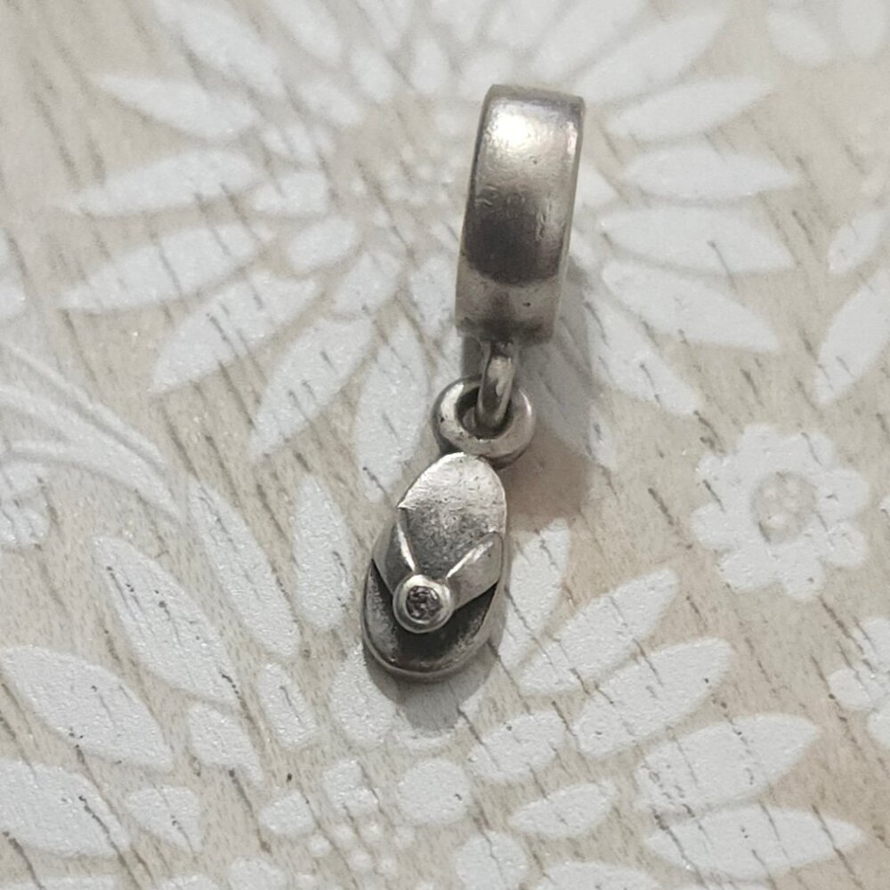 Pandora Sterling Silver Flip Flop Sandals Pink CZ Beach Charm Bead